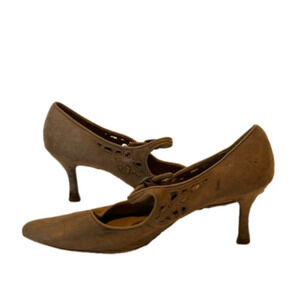 Predictions beige brown faux suede 3” high heel pump 8 1/2”